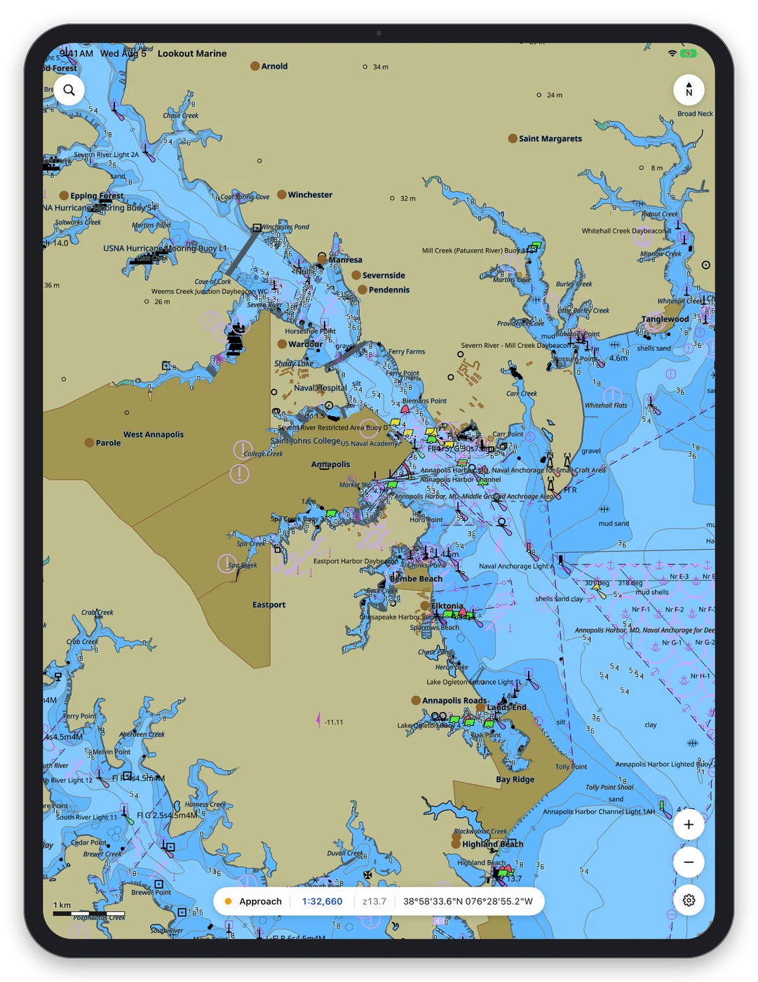 Annapolis Harbor on iPad, day scheme