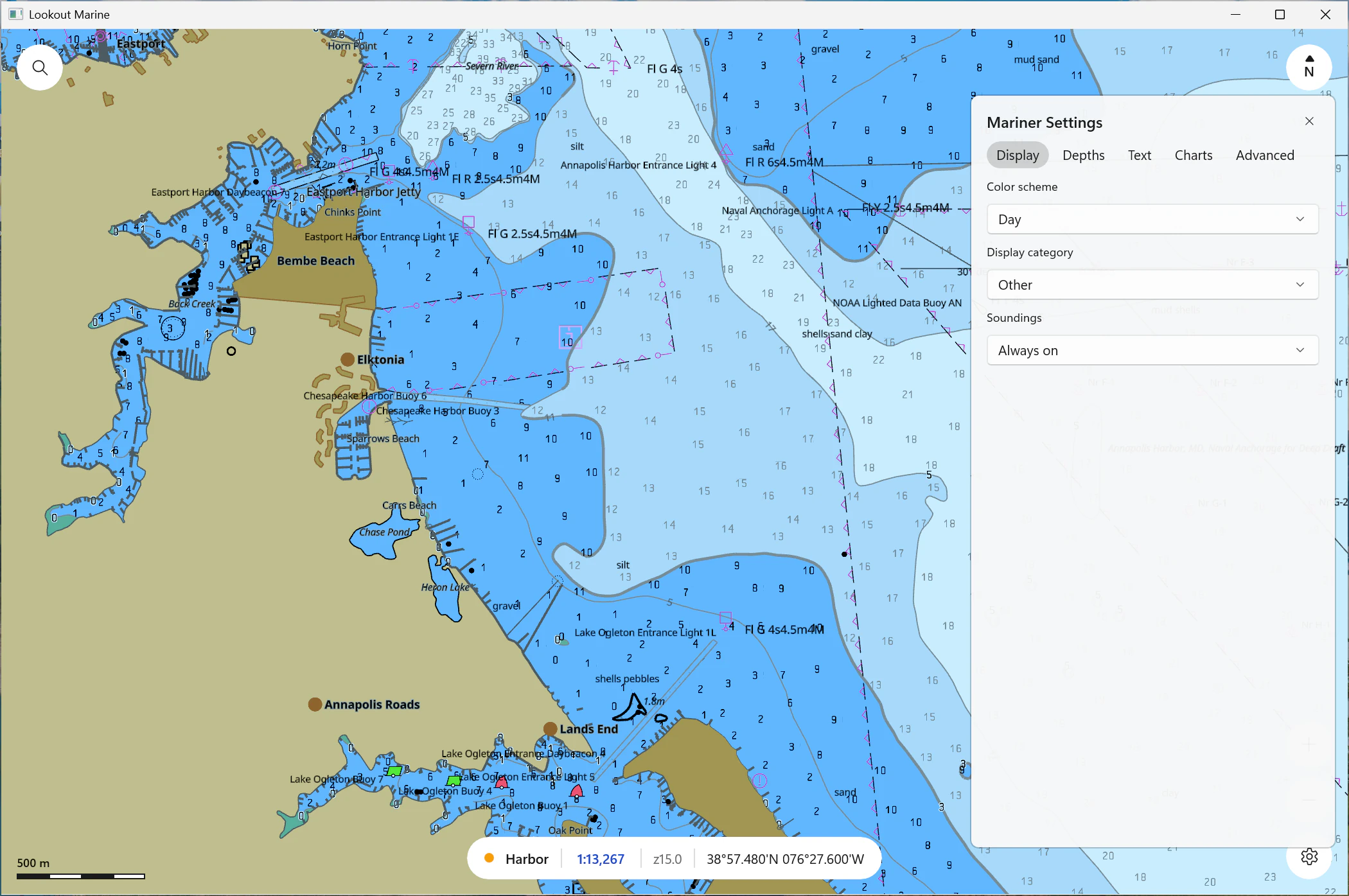 The mariner pane above the chart